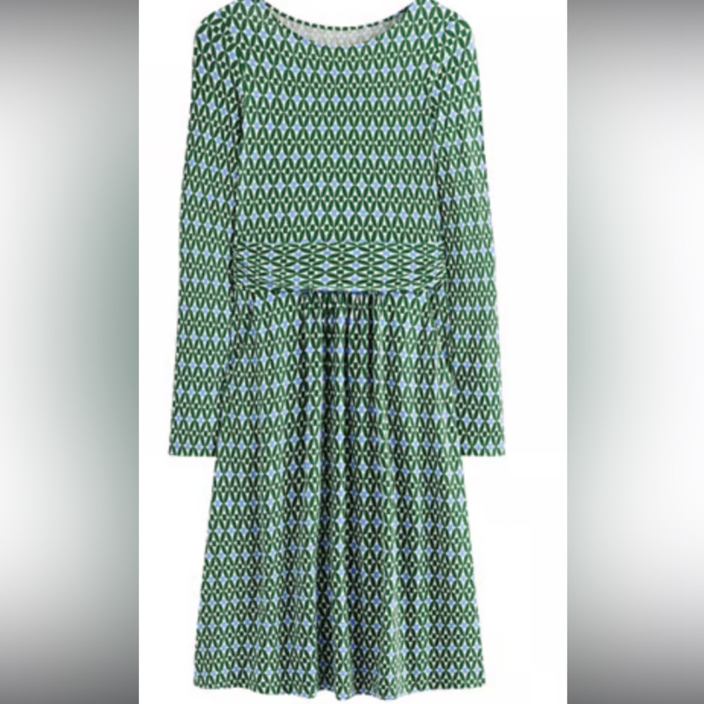 Boden Amelie Long Sleeve Dress in Pine Diamond Trellis Size 6 - Picture 2 of 8